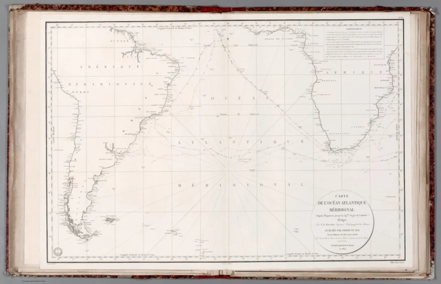 François Jacob - Carte de l'Océan Atlantique Méridional (depuis l'Equateur jusqu'au 59 ème degré de latitude) rédigée par C. L. Gressier Ingénieur Hydrographe de la Marine. Publiée par Ordre du Roi so