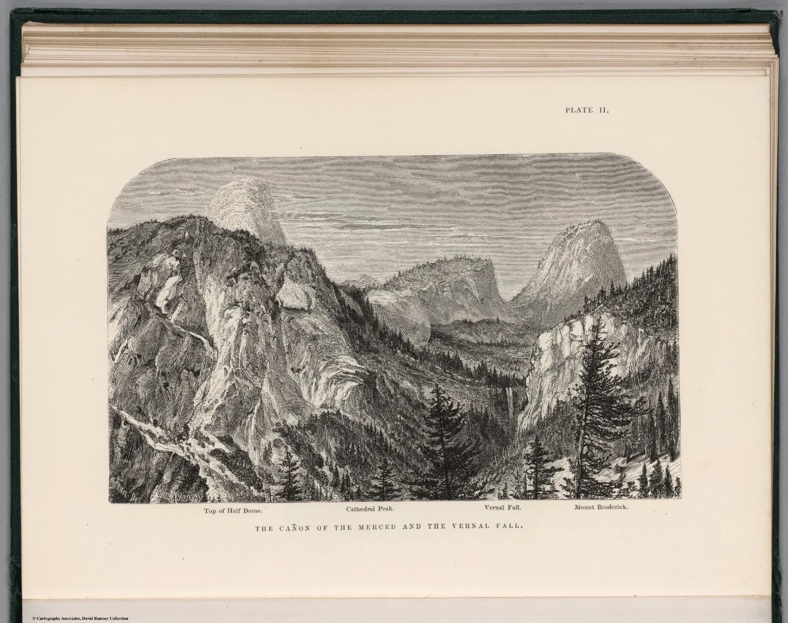 John Fenn - (View) Plate II. The Canyon of the Merced and the Vernal Fall. H. Fenn, Del. John Andrew.