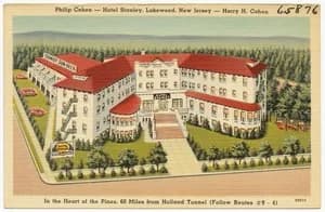 Stanley Cohen - Phillip Cohen -- Hotel Stanley, Lakewood, New Jersey -- Harry H. Cohen, in the heart of the pines 60 miles from Holland Tunnel (follow Routes #9 - 4)