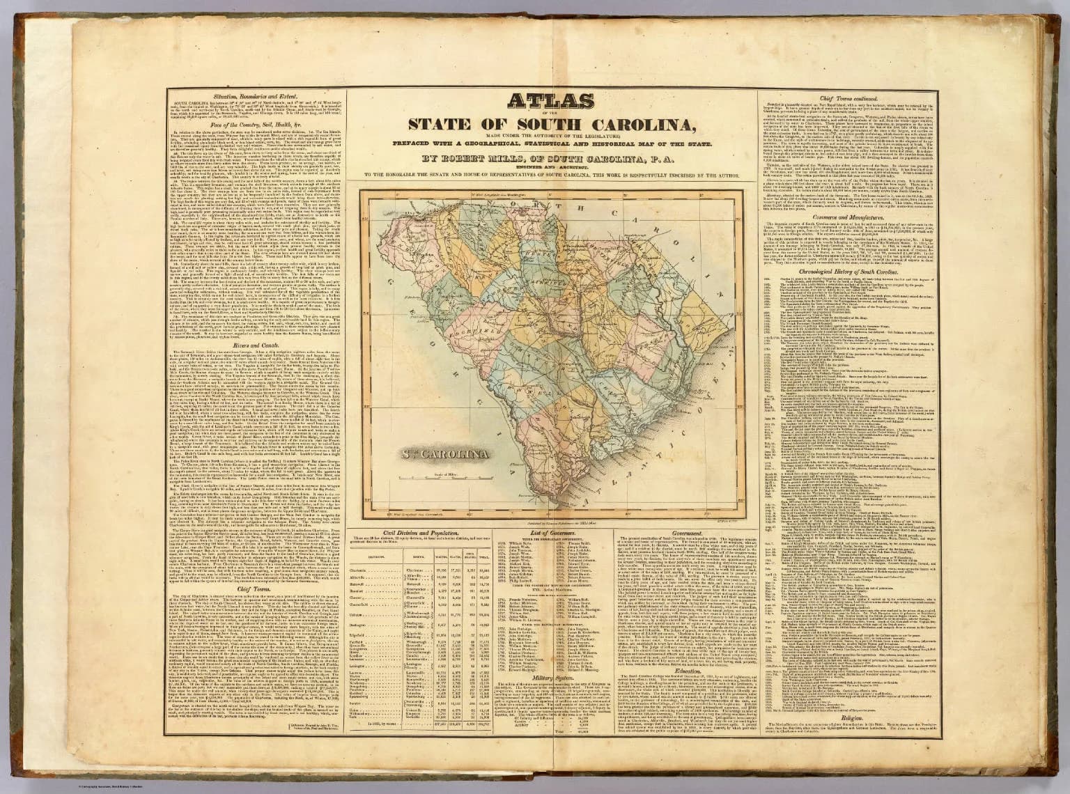 Robert Lucas - (Title Page to) Atlas Of The State Of South Carolina, Made Under The Authority Of The Legislature; Prefaced With A Geographical, Statistical And Historical Map Of The State. By Robert M