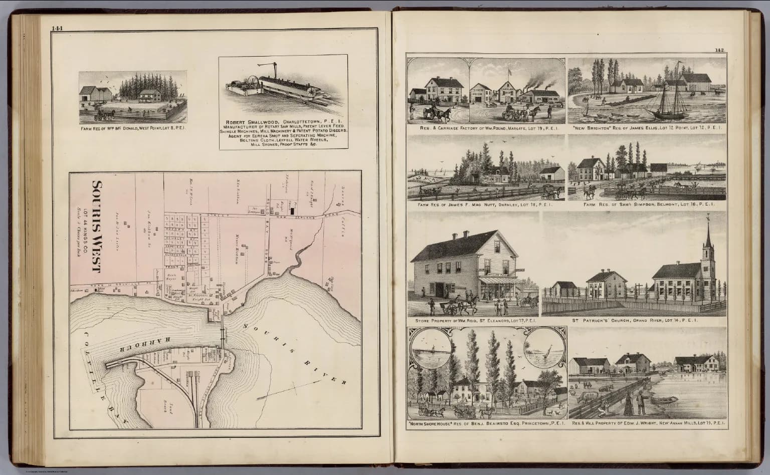 C. Wright Mills - (Map) Souris West, Lot 44, Kings Co. (Views) Farm Res. of Wm. Mc.Donald, West Point, Lot 8, P.E.I. Robert Smallwood, (sawmill) Charlottetown, P.E.I. Res. & Carriage Factory of Wm. Po