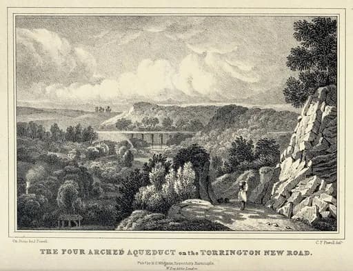 C. F. Powell - The four arched aqueduct on the Torrington new road. Lithograph by J. Powell after C.F. Powell.