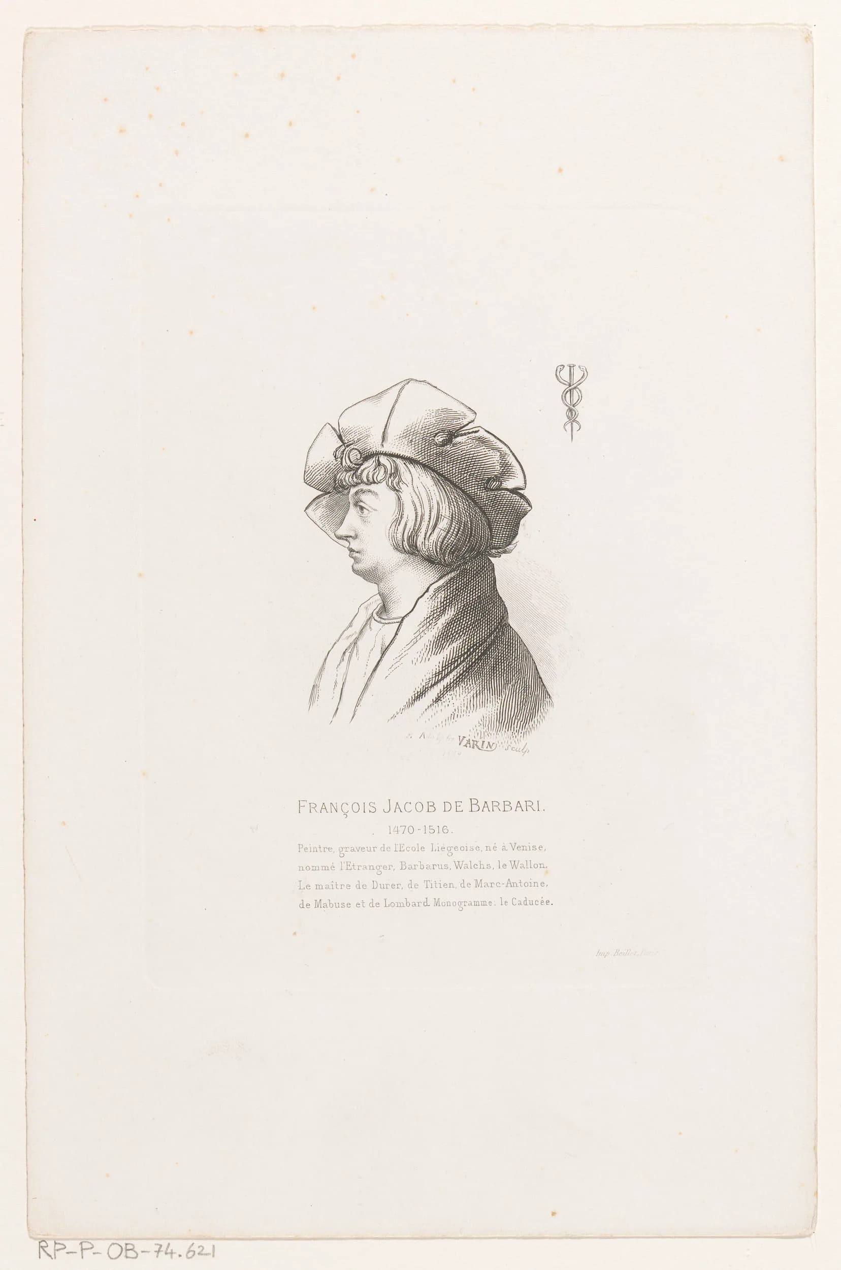François Jacob - Portret van Jacopo de' Barbari, en profil