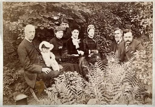 Richard Lewis - Timothy Richard Lewis (far right) and his colleague Dr. D. Douglas Cunningham (far left) with their families (in India ?). Photograph, ca. 1880.