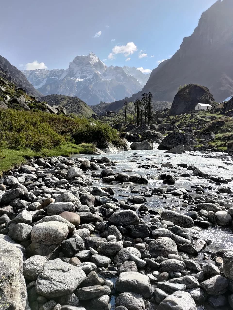 Har Gobind Khorana — scenery, mountains, nature, india, har ki doon, landscape, please relax buddy, best view, uttarakhand, hut by the mountain, flowing river with pebbles, rocky river