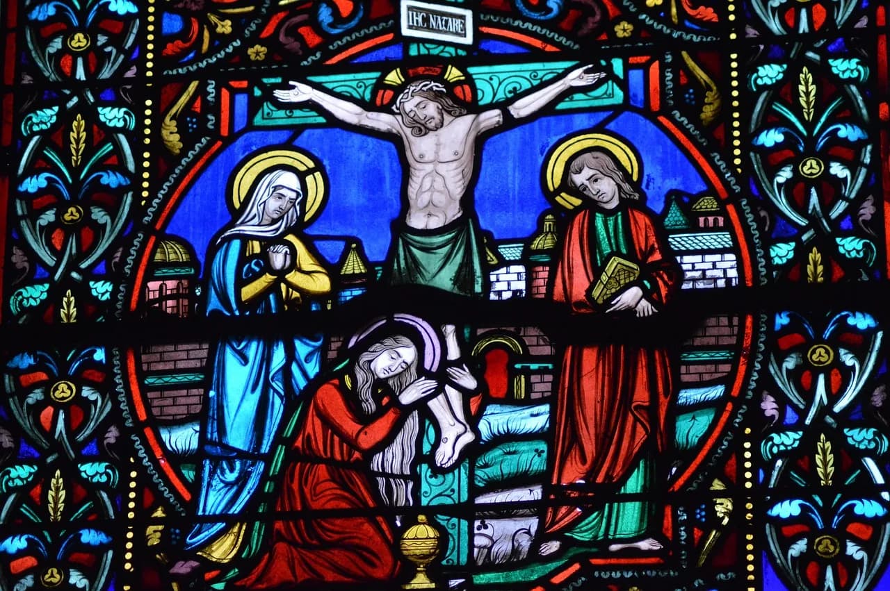 Mary Beth Hurt — stained glass, window, church, jesus, crucifixion, mary, mom, disciple, marie-madeleine, cry, pain, sadness, jesus, jesus, disciple, disciple, disciple, disciple, disciple