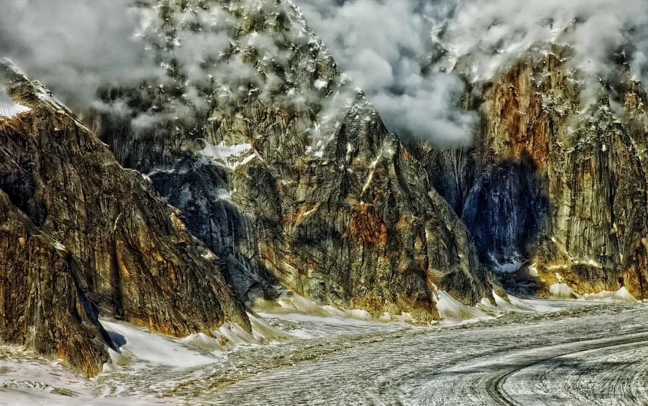Ruth Prawer Jhabvala — alaska, ruth gorge, mountains, gorge, ravine, glacier, hdr, nature, outside, snow, ice, wilderness, remote, clouds