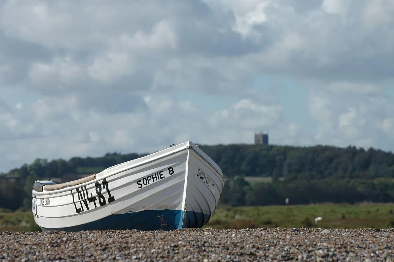 Sophie Kinsella — sophie, boat, fishing boat, clouds, nature, coast, beach, rowboat