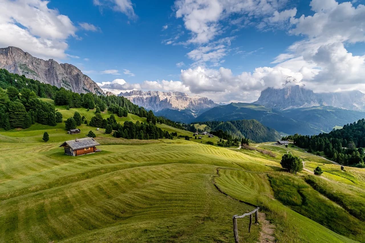 Val Logsdon Fitch — field, mountains, rural, village, meadow, landscape, mountain range, countryside, scenery, scenic, nature, alps, alpine, val gardena, dolomites, south tyrol, italy, village, village, village, village, village