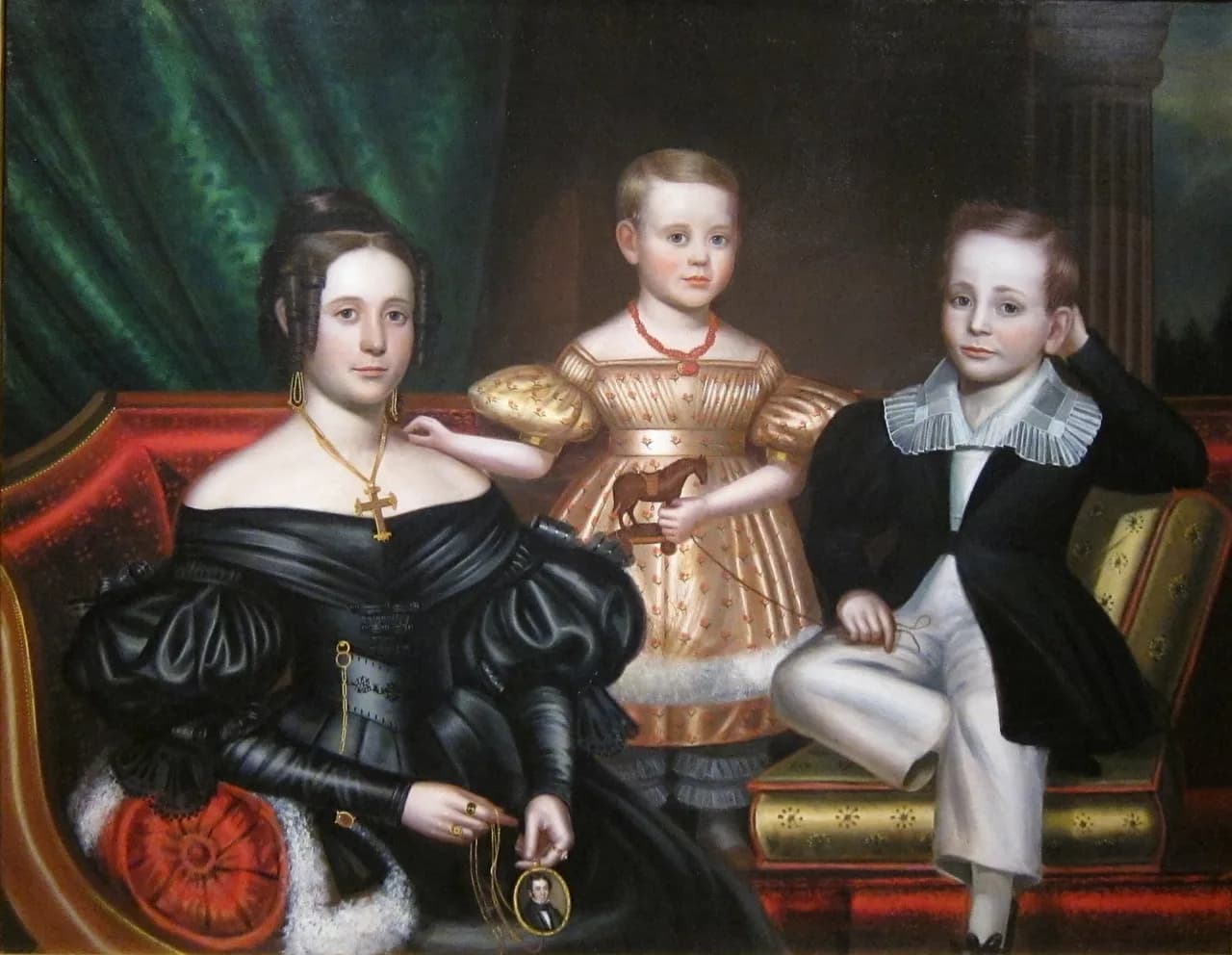 Willard Van Orman Quine — willard, family, oil, canvas, painting, borden, limner, female, woman, children, boy, girl, noble, elegant, old, antique, decoration