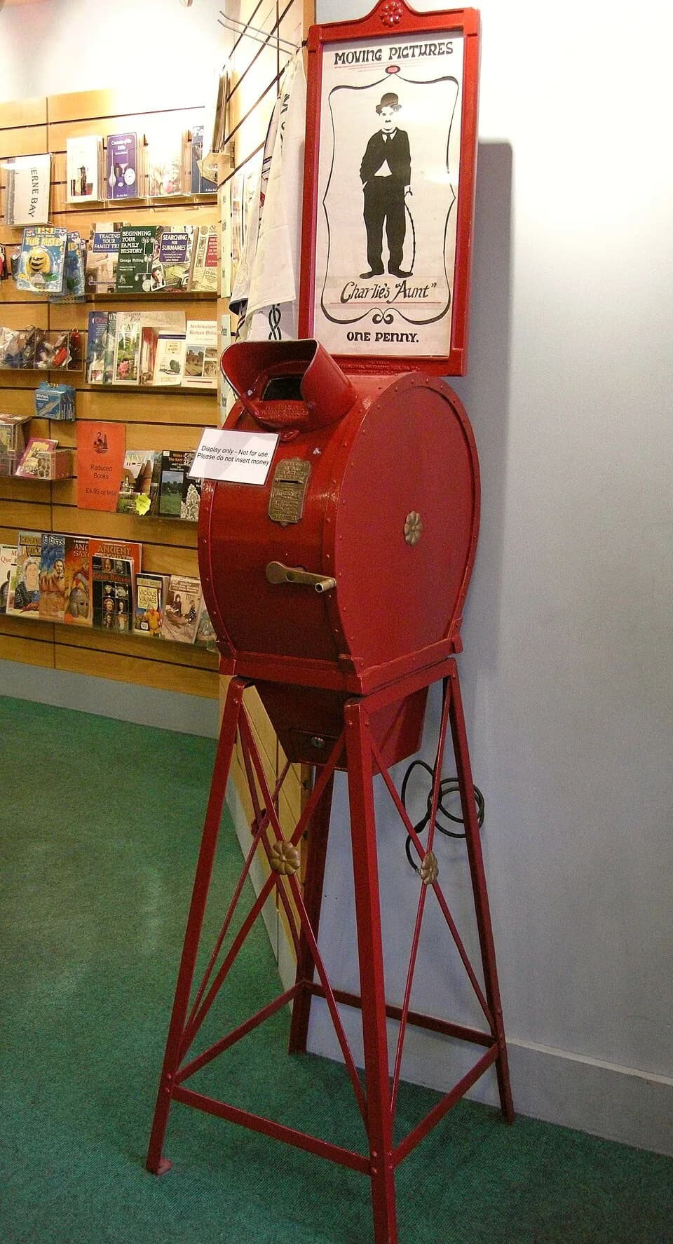 Charlie Chaplin - What-the-butler-saw machine at Herne Bay Museum and Gallery. Possibly Edwardian. These tourist amusements used a set of flicking cards containing sequential photographs to simulate
