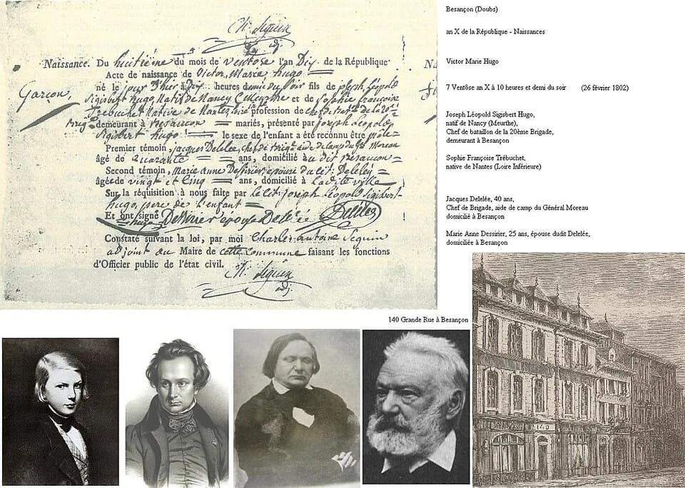 Victor Hugo - acte de naissance de Victor Hugo (1802-1885) Besançon (Doubs)