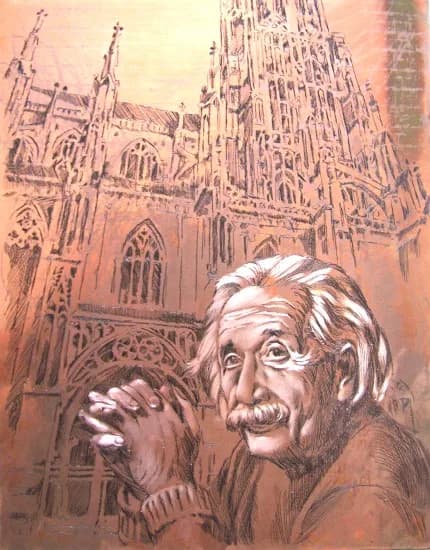 Albert Einstein - Kupferplatte. Strichätzung und geschabte Aquatinta. Motiv: Ulm