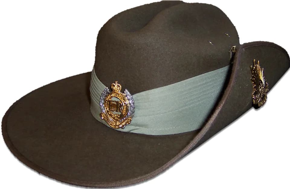Elizabeth II - A picture of my ceremonial slouch hat, edited in Paint Shop Pro X to remove the background.
I took this image and edited it myself and release it to the public domain.
sorry about the o