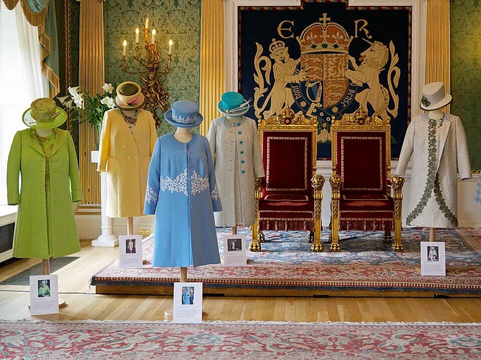Elizabeth II - Some of Elizabeth II's outfits on display at Hillsborough Castle in 2013.