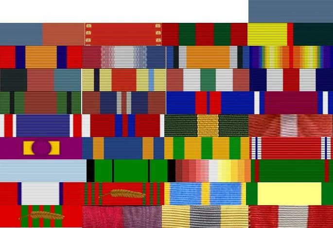 Winston Churchill - Winston Churchill's ribbon rack as it would have appeared if he had worn all thirty-seven of his civil and military awards. A complete list of the corresponding awards, in order o