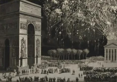 Napoleon Napoleon - Vue de l'arc de triomphe de l'étoile et du bouquet du feu d'artifice tiré le 2 avril 1810, jour du mariage de L. L. M. M. II et RR : [estampe]