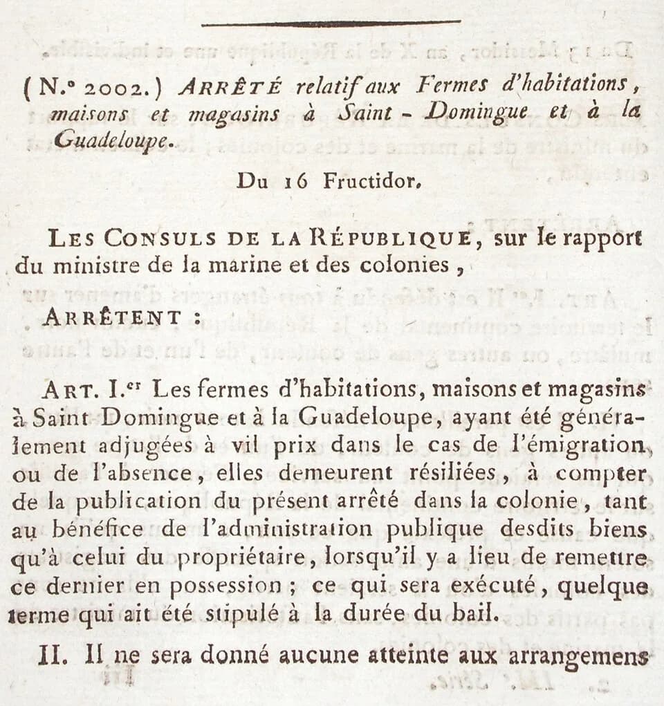 Napoleon Napoleon - Arrêté relatif aux Fermes d'habitations, maisons et magasins à Saint-Domingue et à la Guadeloupe p816