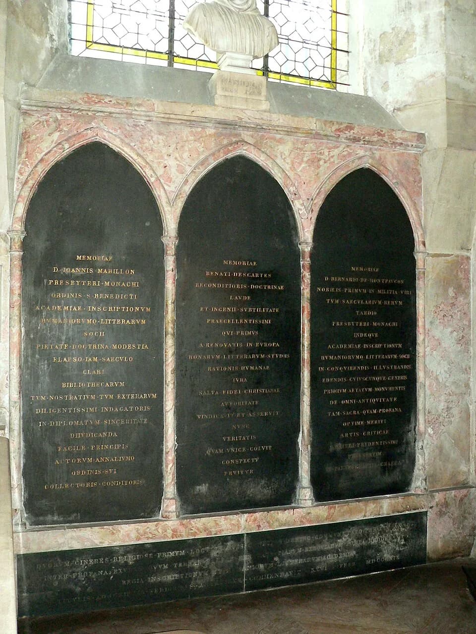 René Descartes - Triple plaque funéraire: Mabillon, Descartes, Montfaucon