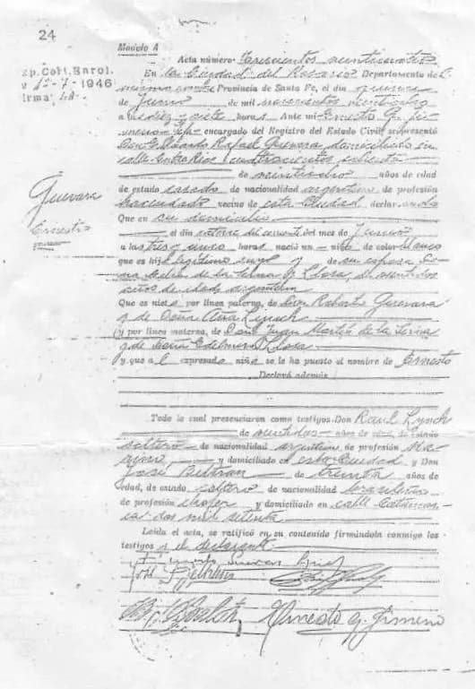 Che Guevara - Birth certificate of Ernesto "Che" Guevara.