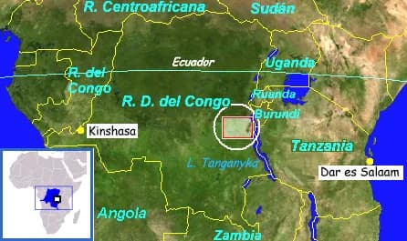 Che Guevara - Mapa del Congo y los países vecinos. Zona en la que actuó el Che Guevara en 1965.