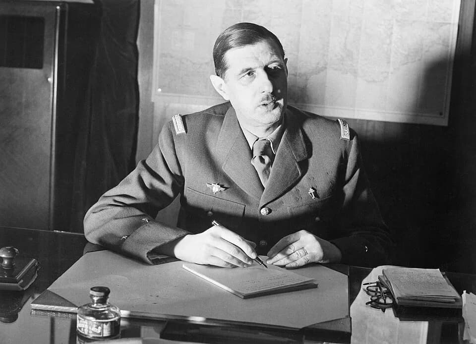Charles de Gaulle - Commander of Free French Forces General Charles de Gaulle seated at his desk in London during the Second World War.
Commander of Free French Forces General Charles de Gaulle seated