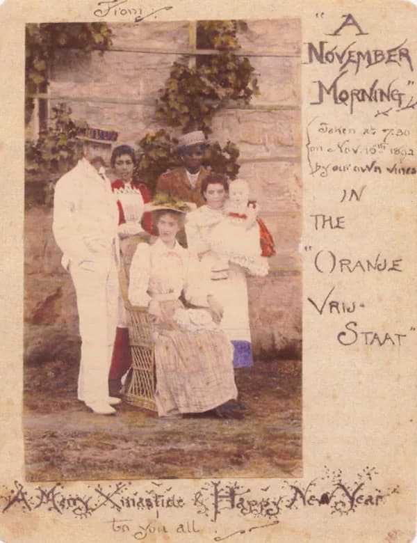J. R. R. Tolkien - Handwritten Christmas card with a coloured photo of the Tolkien family, sent by Mabel Tolkien from the Orange Free State to her relatives in Birmingham, on November 15, 1892.