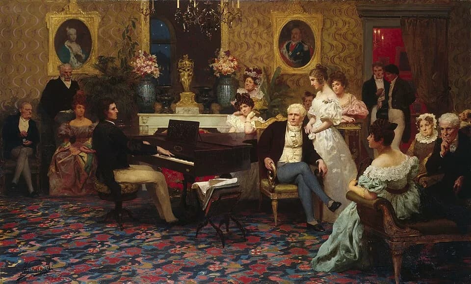 Frédéric Chopin - Polish composer Frédéric Chopin playing his works before the aristocratic Polish family Radziwiłłs in 1829.