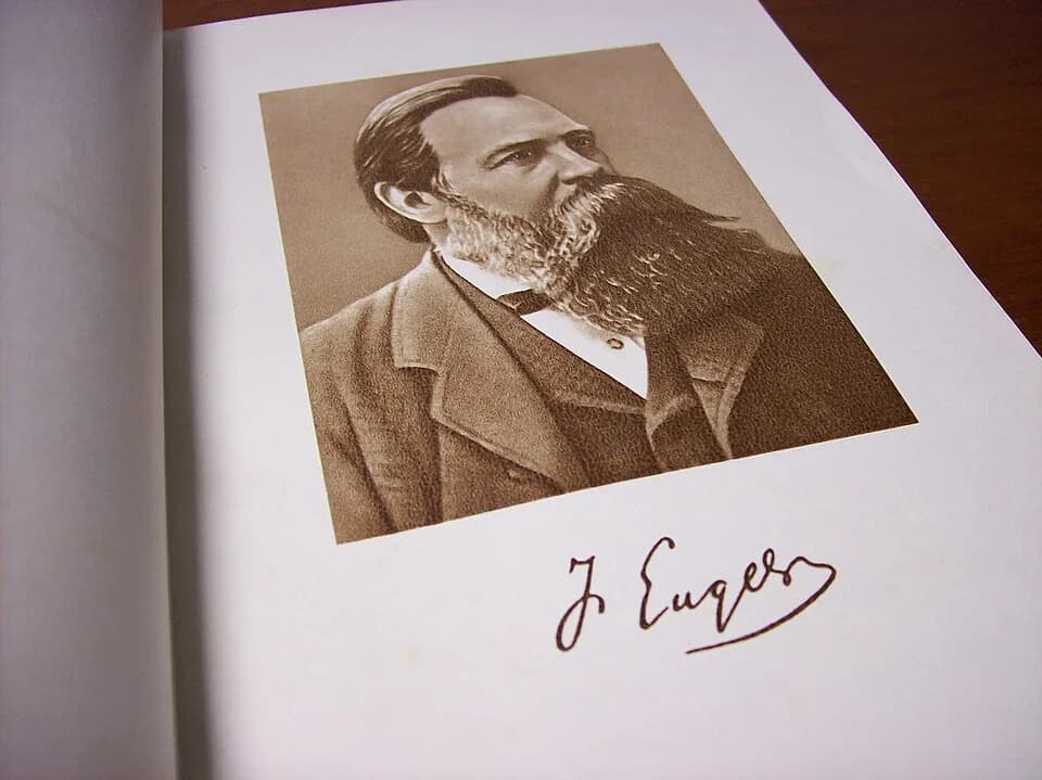Friedrich Engels - 我对书籍扉页的拍摄：恩格斯的肖像与签名。《马克思恩格斯选集》第四卷，中共中央编译局，人民出版社，1972年5月第1版。