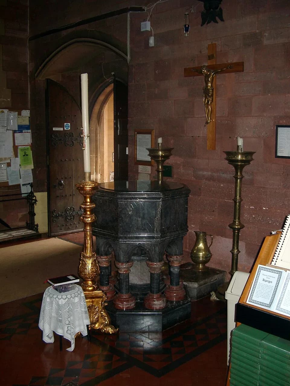 Agatha Christie - Baptismal font in All Saints' parish church, Torquay, Devon. Said by a local priest to be that in which Agatha Christie was baptisted