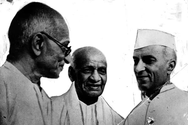 Jawaharlal Nehru - Chakravarthi Rajagopalachari, Sardar Valabhbhai Patel and Jawaharlal Nehru.