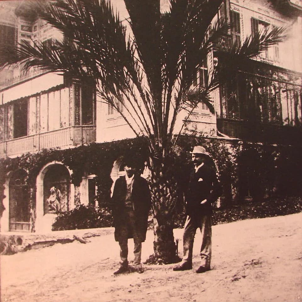Alfred Nobel - Alfred Nobel (on the left) with his collegue Robert Strehlenert at Villa Nobel in Sanremo, summer 1896
