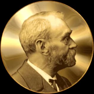 Alfred Nobel - color treated public domain photograph of Alfred Nobel set in a circular, gilt background. This is a new copy in *.png version