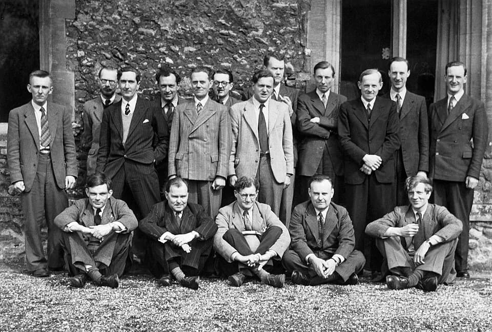 Alan Turing - Bates, John AV and the Ratio Club
BW photograph of the Ratio Club and guests, c. 1950s 
Image used in Phil Husbands and Owen Holland, The Ratio Club: A Hub of British Cybernetics, in Hus