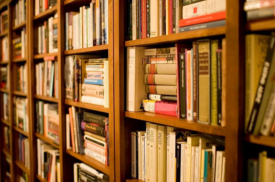Jorge Luis Borges - A Bookshelf. Among the works: Ovid's Metamorphoses, some works of Jorge Luis Borges, the complete works of Plato and Aristotle, The Selfish Gene of Richard Dawkins, and the Hacket 