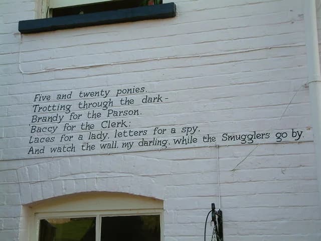 Rudyard Kipling - Inscription on Smugglers Inn, Osmington Mills An amusing poem painted on the wall of the Smugglers Inn. (It is based on Rudyard Kipling's 'A Smuggler's Song').