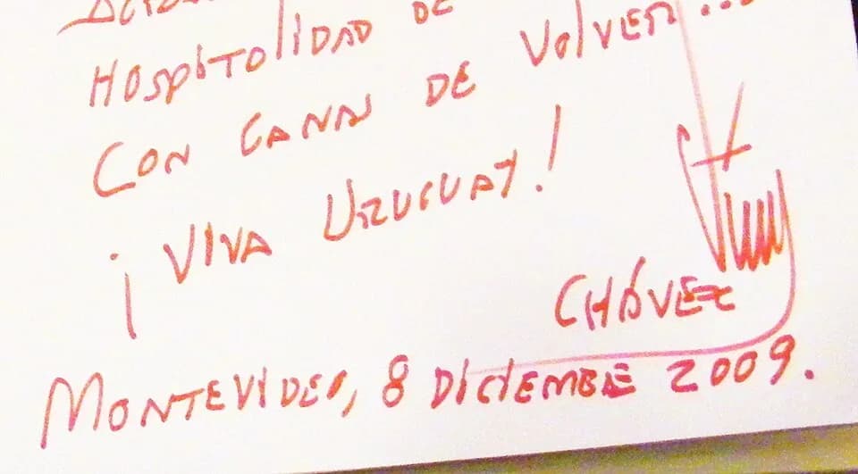 Hugo Chávez - Unterschrift des Hugo Chavez im Gästebuch des Belmont Hotel in Montevideo / Uruguay (vom 8. Dezember 2009)