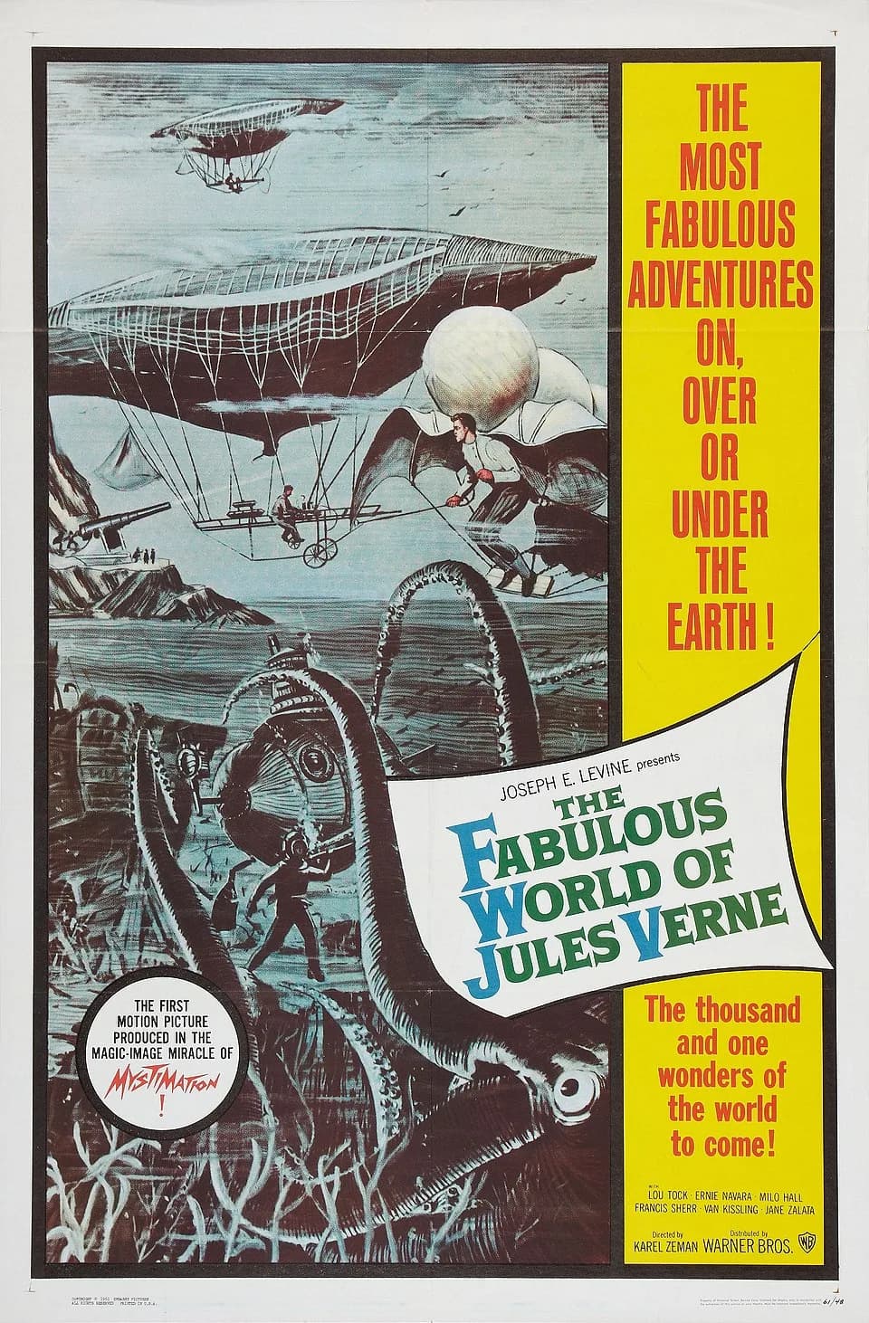 Jules Verne - Theatrical poster for the film The Fabulous World of Jules Verne (original Czech title: Vynález zkázy) (1958).