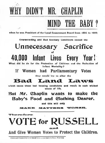 Bertrand Russell - Campaign Poster of Bertrand Russell for the cause of women suffrage 1907