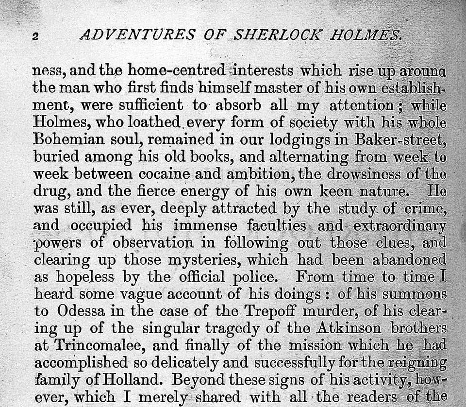 Arthur Conan Doyle - Detail of "A scandal in Bohemia".
Mention of cocaine.

Wellcome Images
Keywords: Drugs; Conan Doyle, Arthur