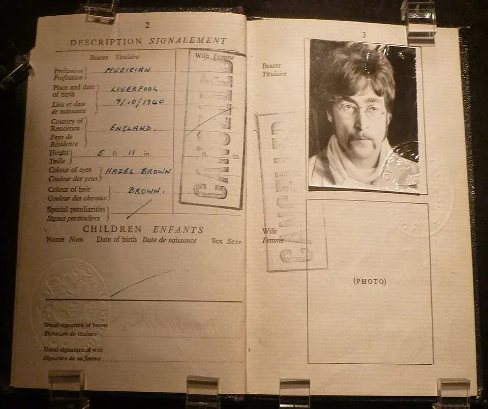 John Lennon - John Lennon's old passport as photographed at the John Lennon Museum shortly before it closed.