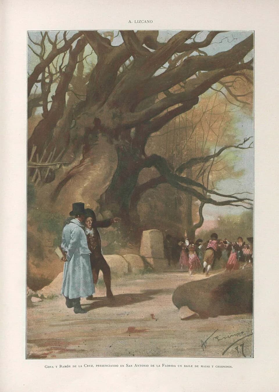 Francisco Goya - Goya y Ramón de la Cruz, presenciando en San Antonio de la Florida un baile de majas y chisperos.