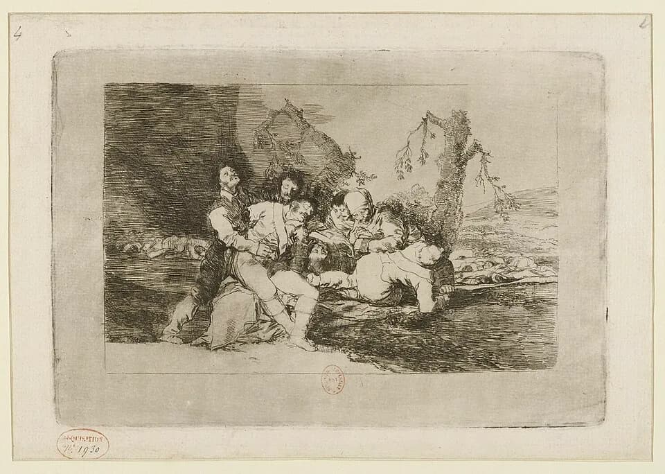 Francisco Goya - Sujet : Secours aux militaires blessés ou malades en temps de guerre
Guerre d'Espagne (1807-1814) -- Atrocités
Scènes historiques -- 1800-1869
Référence bibliographique : Delteil, 139