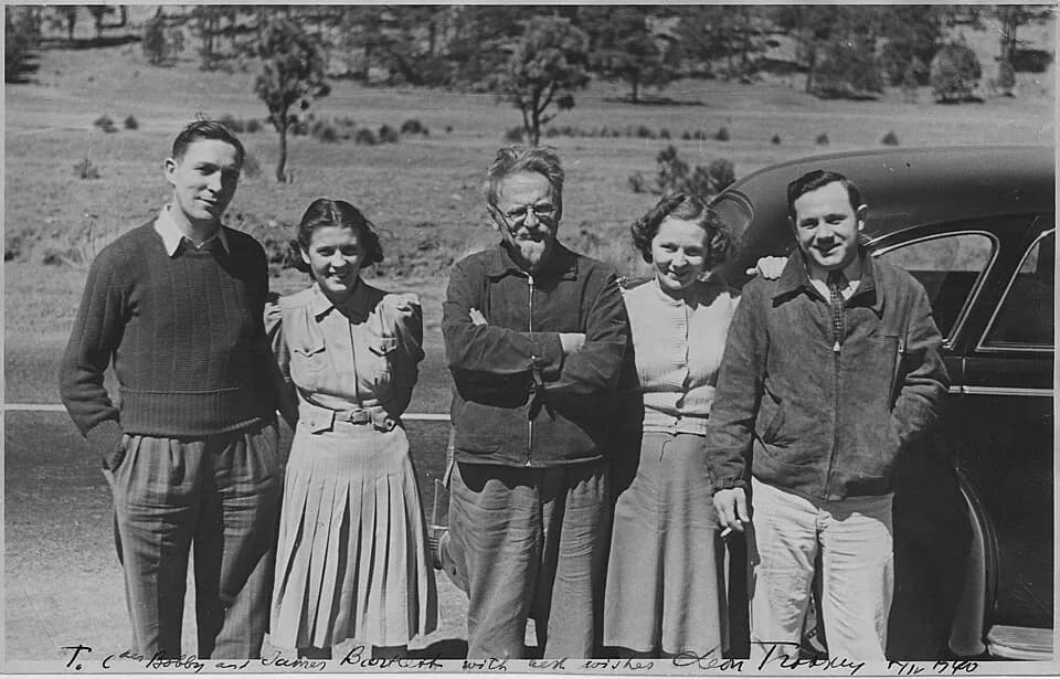 Leon Trotsky - Scope and content:  Trotsky posed with American Trotskyites Harry De Boer and James H. Bartlett and their spouses; print autographed by Trotsky, April 5, 1940.