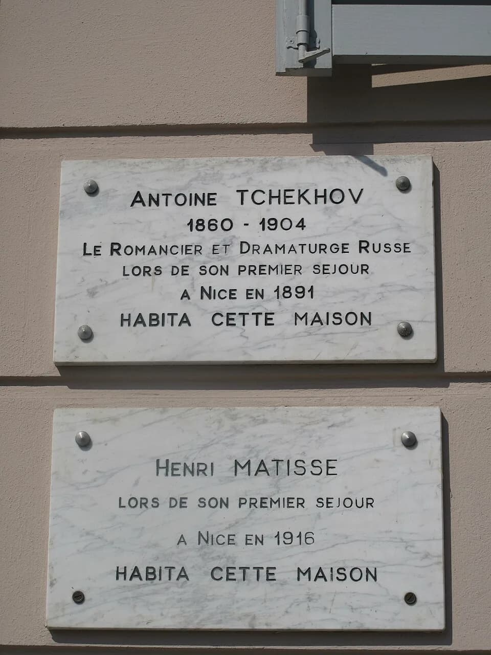 Henri Matisse - Plaques about Anton Tchekov and Henri Matisse, 107 quai des États-Unis at Nice (Alpes-Maritimes, France).