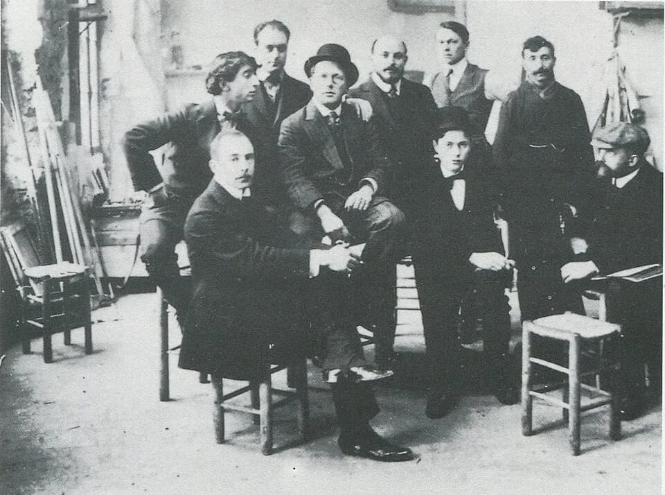 Henri Matisse - In der Académie Matisse um 1910. Ganz rechts: Wilhelm Straube. Ganz links: Walter A. Rosam. Rechts davon sitzend Franz Nölken