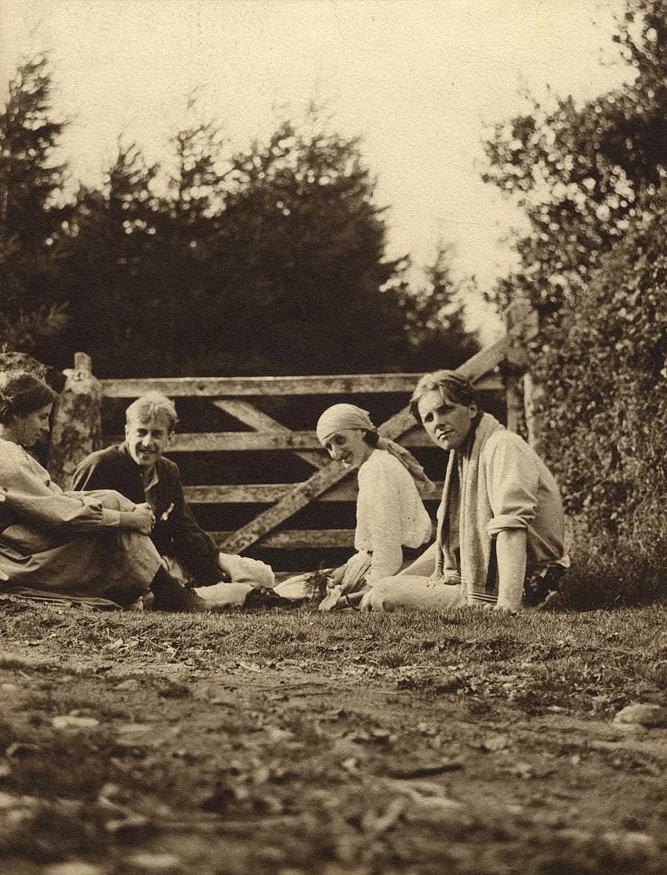 Virginia Woolf - left to right: Noel Olivier; Maitland Radford; Virginia Woolf (née Stephen); Rupert Brooke, by unknown artist. See source website for additional information.

This set of images was g