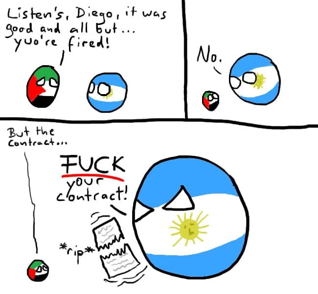 Diego Maradona - A Polandball comic commenting on the sacking of Diego Maradona as coach of a UAE soccer team (news link)
