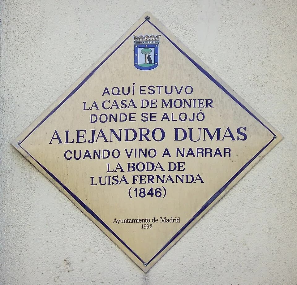 Alexandre Dumas - Recuerdo del paso de Alexandre Dumas en Madrid - Carrera de San Jerónimo, 10.