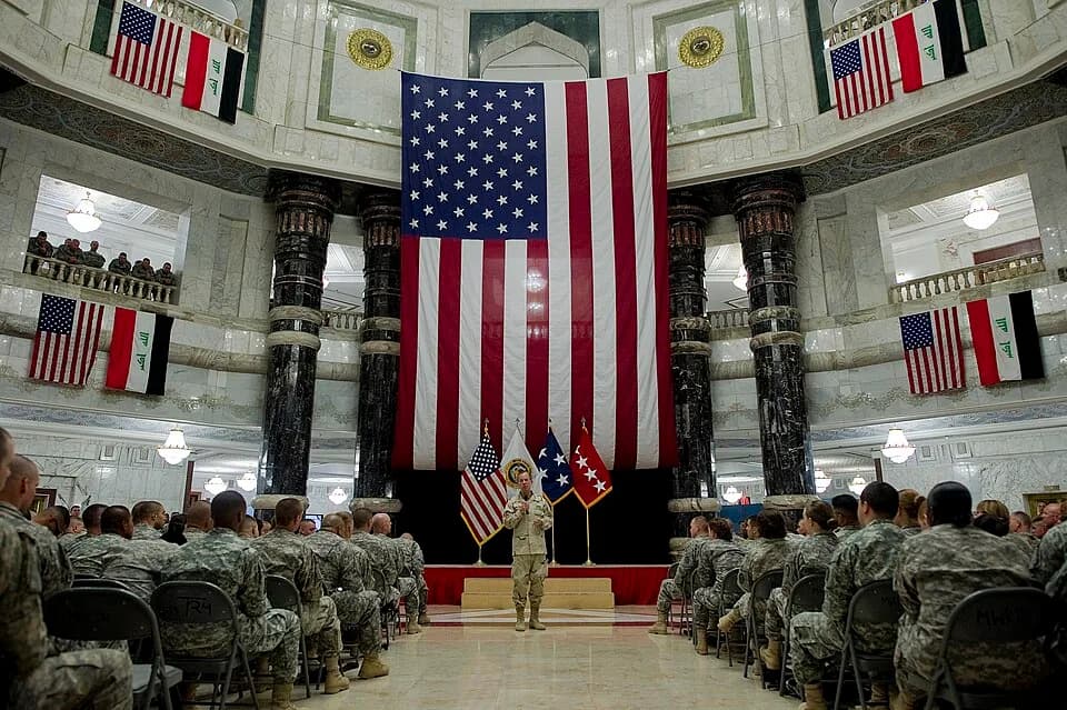 Saddam Hussein - 110802-N-TT977-150

Chairman of the Joint Chiefs of Staff Adm. Mike Mullen addresses service members during an all hands call at Al-Faw Palace, Baghdad, Iraq, August 2, 2011. Mullen i